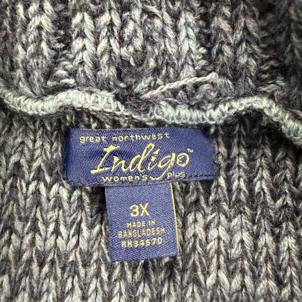Indigo Great Northwest Cardigan 3X Plus Blue Chunky Knit Open Front Cozy Sweater - Picture 7 of 10